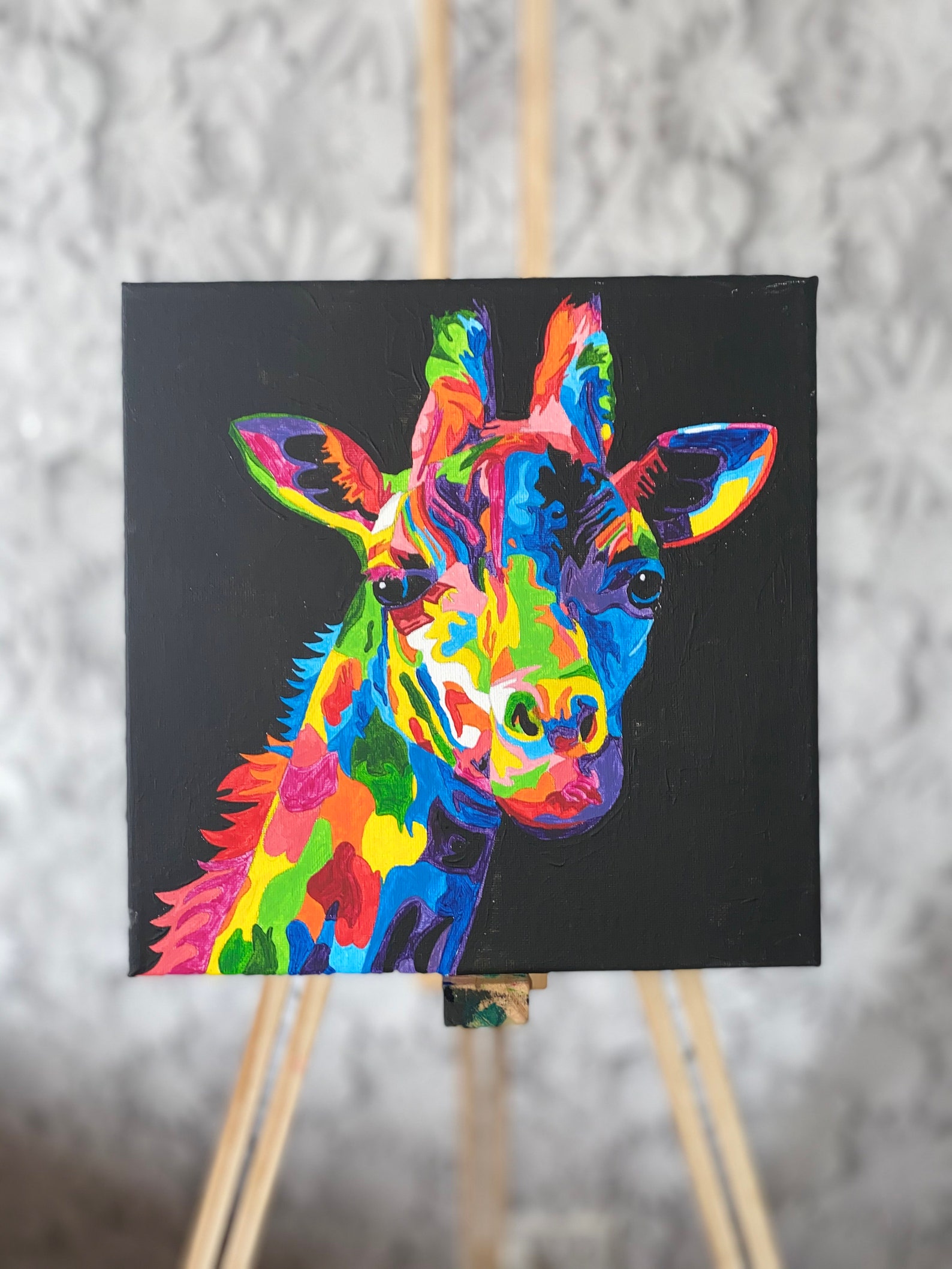 Multi-coloured Giraffe Canvas Painting - Etsy
