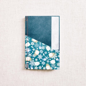 Handmade Japanese Inspired Bookbinding Journal Notebook. 5.5&quot;x8.5&quot;, Unlined, 50 Pages, Japanese Chiyogami Cover—Moriki Snowflake Totoro