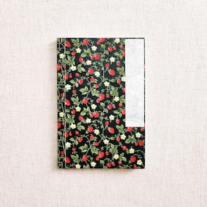 Handmade Japanese Inspired Bookbinding Journal Notebook. 6&quot;x9&quot;, Unlined, 50 Pages, Japanese Chiyogami Cover—Strawberry Vines