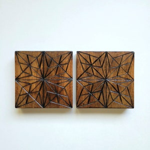 Wood Coasters - Handmade - Sacred Geometry Art Wood Burn Decor - Set of Two