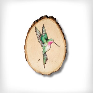 Hummingbird Hand Painted Pyrography Wood Slice Art 4x6 - Etsy