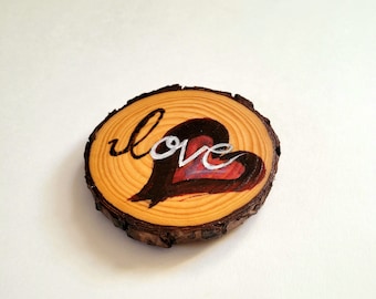 Handmade Wood Love Heart Magnet: Acrylic Painted Mantra Gift