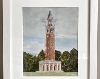 UNC Bell Tower Watercolor Print