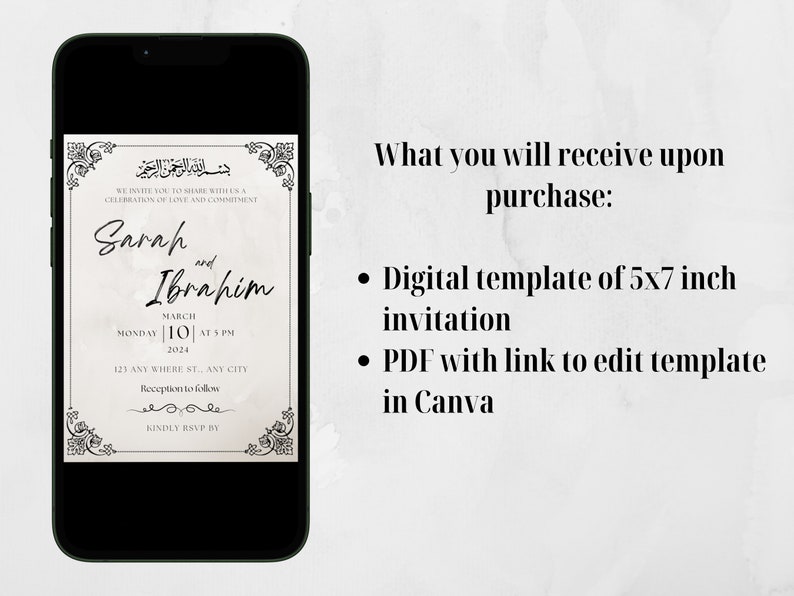 Islamic Wedding Invite, Digital Wedding Invite Template, Elegant