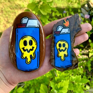 Smiley Face Lighter Hand Painted Rock