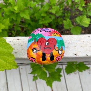 Bad Bunny Album Cover Hand Painted Rock