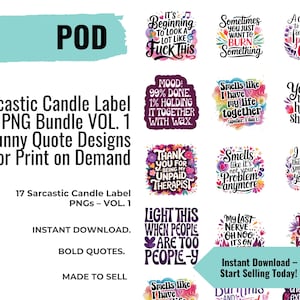 Sarcastic Candle Label PNG Bundle Funny Quote Designs for Print on Demand Etsy Seller Pack Instant Download