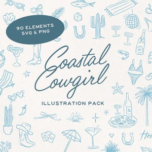 Illustrations dessinées à la main de cow-girl côtière | Modèles d'invitations en prime