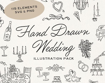 Hand Drawn Wedding Icons: Elegant Illustration Bundle (SVG & PNG)