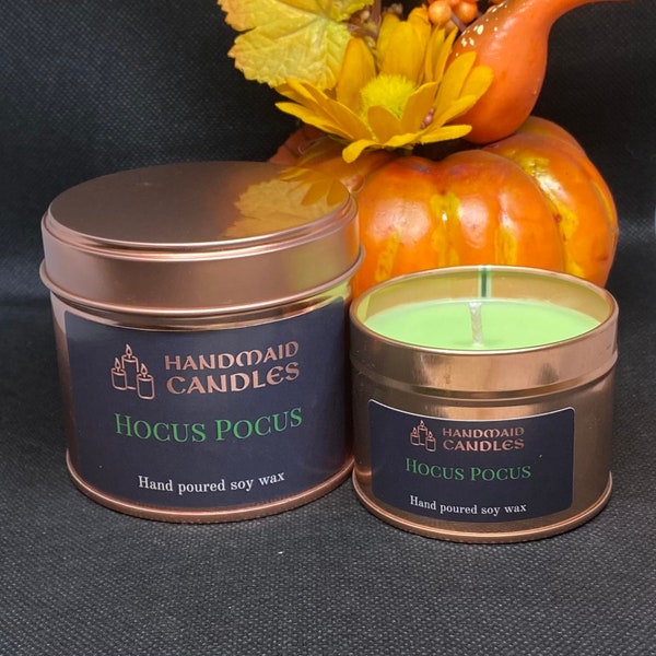 Hocus Pocus Halloween Scented Candle, Soy Wax, Tin Container Candle, Halloween Gift, Birthday Gift, Spooky Gift for Friend, Autumn Candle