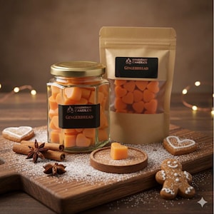 Gingerbread Wax Melts, Jar of Mini Hearts, Christmas Wax Melts, Stocking Filler for Teen, Christmas Home Fragrance, Secret Santa Gift