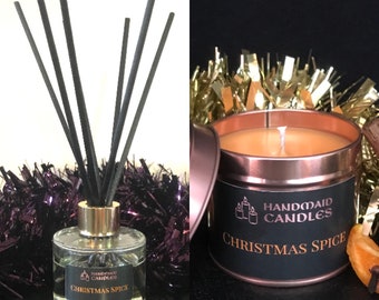 Christmas Spice Reed Diffuser and Candle Gift Set. A 100ml Christmas Spice Reed Diffuser and 250ml Candle. Christmas Gift, Stocking Filler