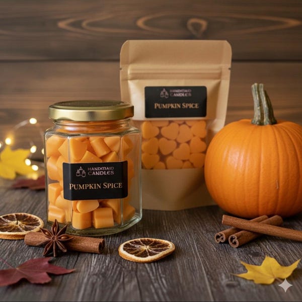 Pastillas de cera aromáticas con aroma a calabaza y especias, cera de soja, mini corazones, tarro de pastillas de cera aromáticas, pastillas de cera aromáticas de Halloween, regalo espeluznante, regalo de Halloween, decoración del hogar para Halloween