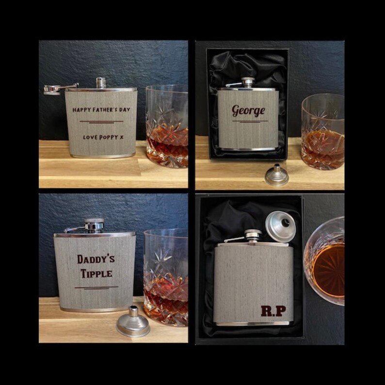 Personalised Hip Flask Wooden Effect Hip Flask Engraved Hip Etsy UK