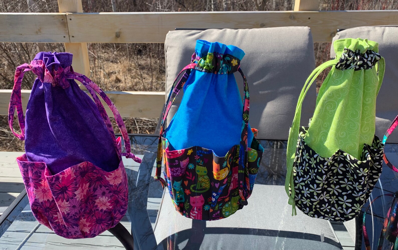 Sac Artisanal Pour Jeu De Bingo - Bleu Avec 5 Poches Et 6 élastiques