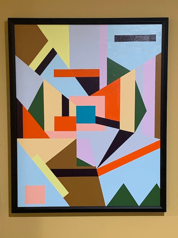 8x8 Acrylic Painting, Geometric Abstract Painting, Jewel Tone Wall Art, 8x8  Canvas Art, Original Abstract Painting, Stained Glass Painting -  Israel