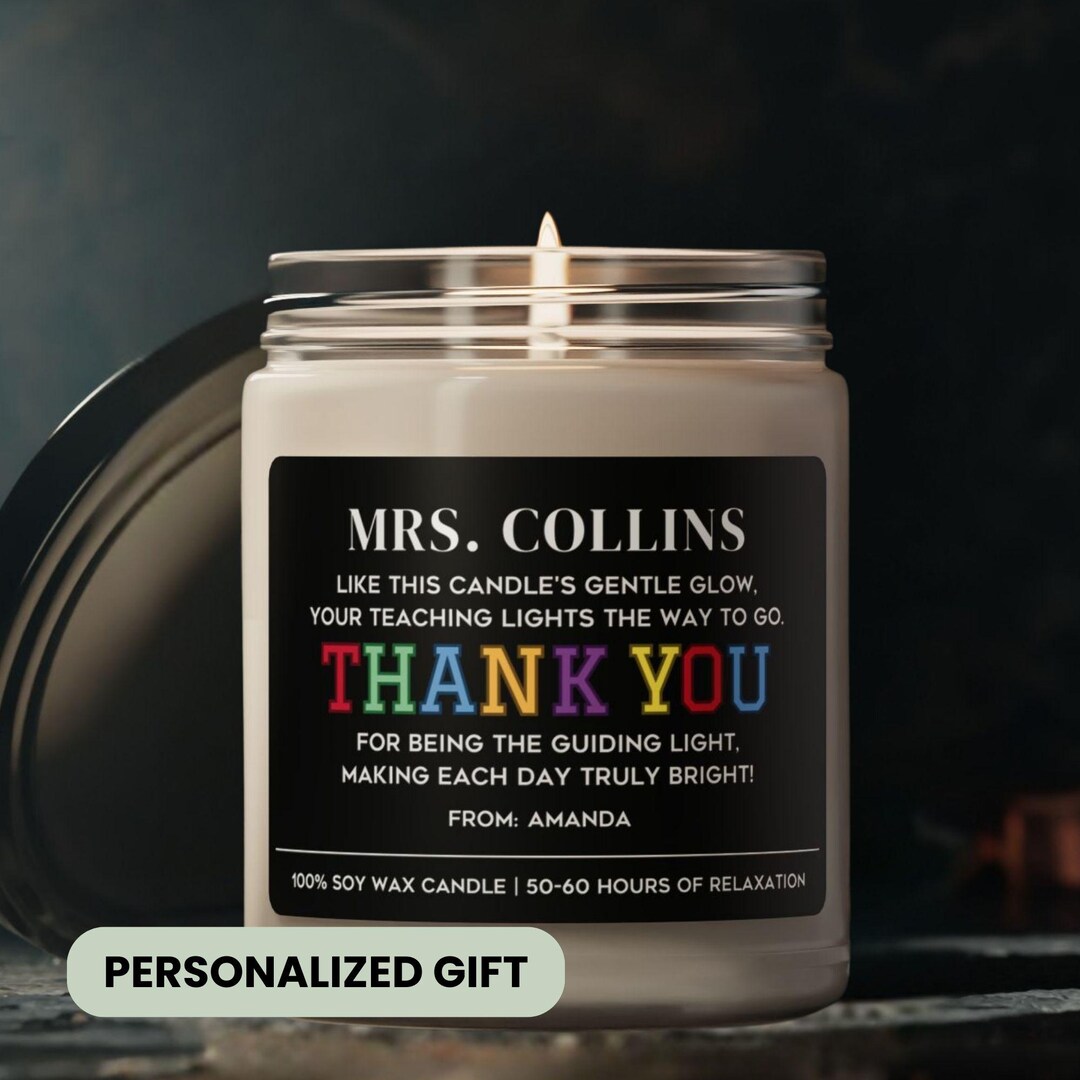 Personalized Teacher Thank You Candle Gift Custom Christmas Present ...