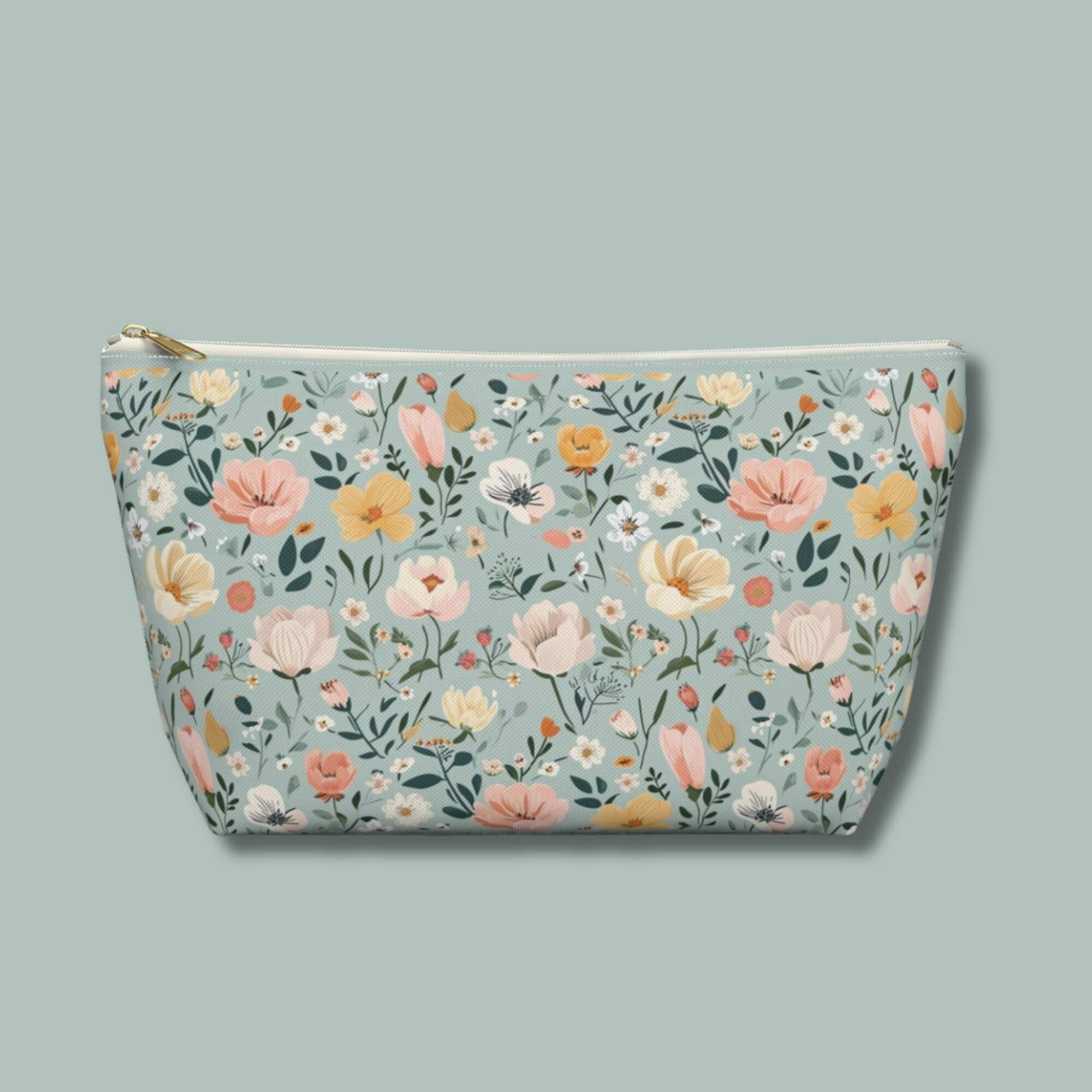 Cottagecore Kosmetiktasche Mit Erbsenblumen-Muster | 19,1 X 25,4 Cm, Leinenstoff | Reißverschluss, Waschbar
