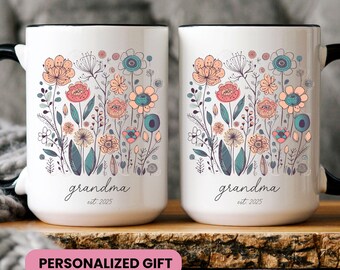 Taza floral personalizada para abuela: revelación de embarazo, regalo de cumpleaños