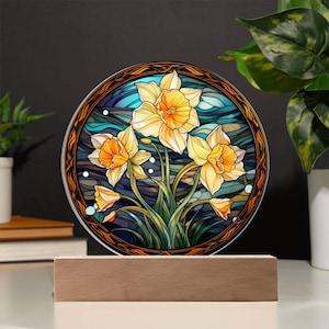 Daffodil Birth Flower Stained Glass Acrylic Plaque | March Birthday Gift | Housewarming Gift | Easter Decor | Mother&#39;s Day&#39;s Gift