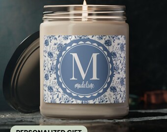 Vela de regalo con monograma para mujer, personalizada, estilo chinoiserie, regalo de cumpleaños para mamá, hija, dama de honor, vela con nombre personalizado