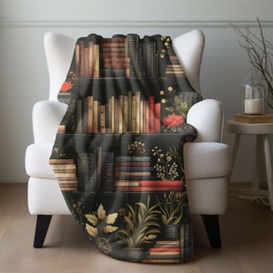 Book Blanket, Book Lover Gift, Plush Throw Blanket, Book Worm Gift, Librarian Gift, Cottagecore and Dark Academia Decor, Fleece or Sherpa