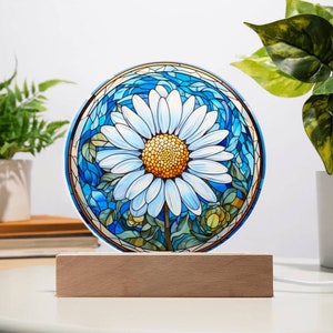 Art acrylique, vitrail de fleur de marguerite, cadeaux d&#39;anniversaire d&#39;avril, art mural floral, cadeau pour amateur de jardin, cadeau fleur de naissance, déco printanière