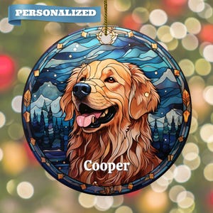 Personalized Golden Retriever Christmas Ornament: Stained Glass Style Ceramic Keepsake