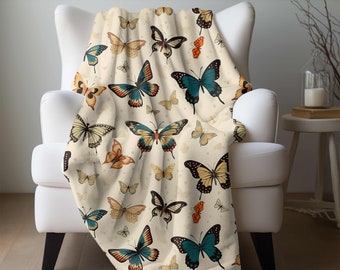 Vintage Butterfly Blanket, Butterfly Decor, Spring Decor, Fleece Blanket, Cottagecore Gift, Butterfly Couch Throw, Gift for her