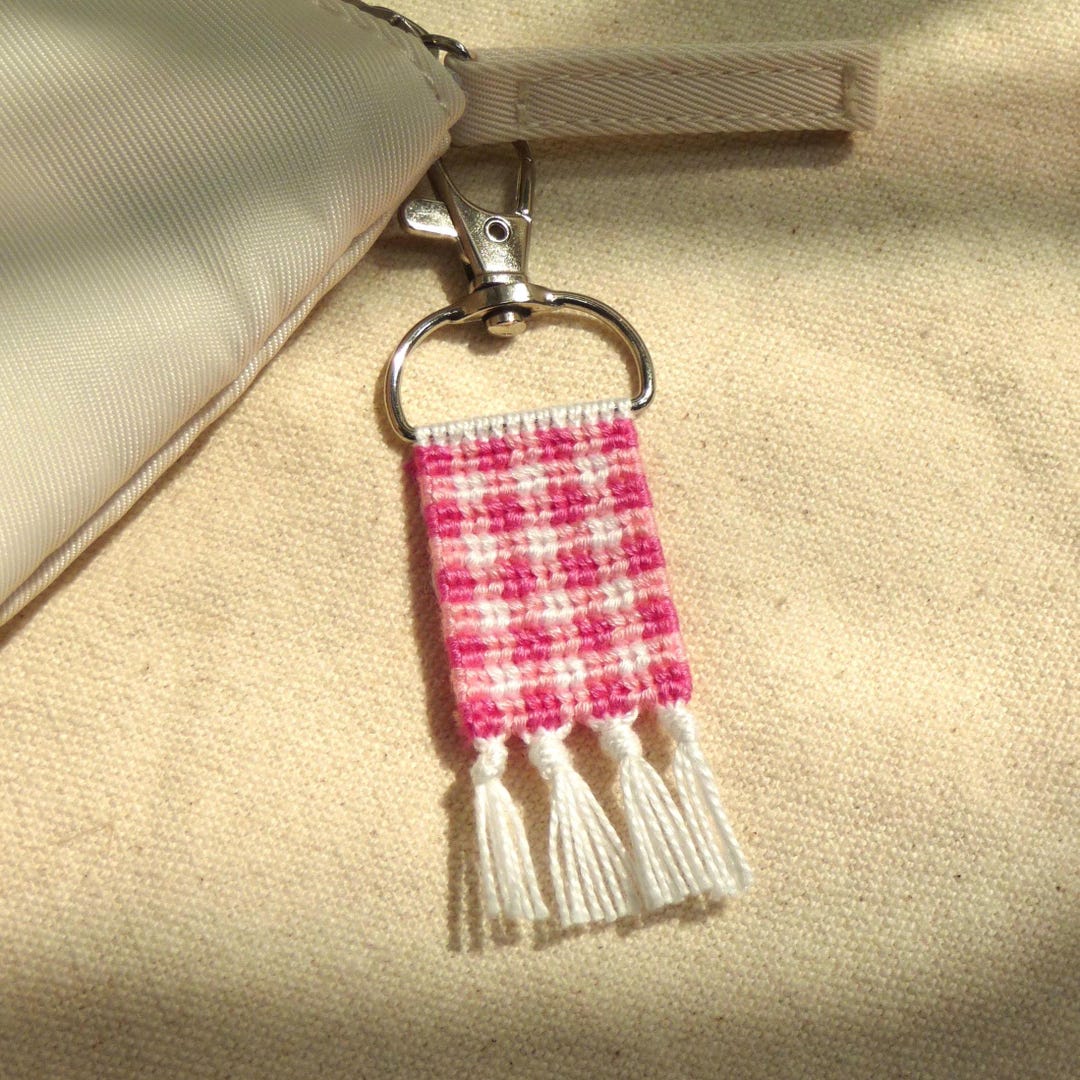 Big Thread Keychain Pink Gingham Knotted Keychain | Thread Macrame Bag Accessory, Pink ...