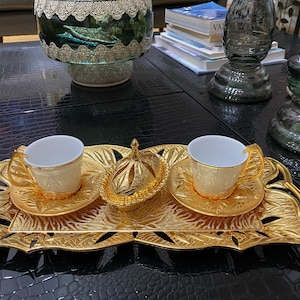Turkish coffee cups, Traditional coffee set, Greek mug, Espresso cup set, Set of 2 with serving tray, Candy bowl, Authentic porcelain mugs
