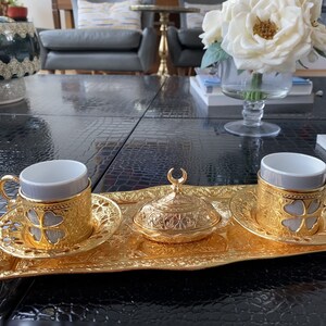 Turkish coffee cup, Ottoman traditional coffee set, Espresso cup, Set of 2 with serving tray candy bowl, Lilac porcelain mugs