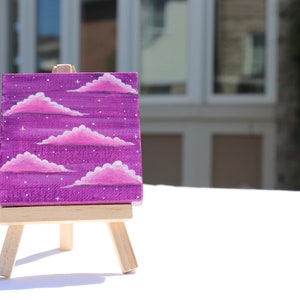 Handgemachte 3x3inch Mini Canvas, mit einer kostenlosen Holz staffelei. Hergestellt auf gespannter Leinwand - fertig zum Aufhängen.