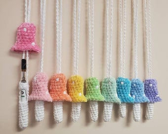 Rainbow velvet Mushroom slim vapepen holder and necklace, super soft vapepen necklace, bright colored necklaces, soft velvet accessories