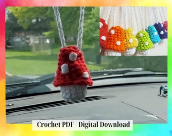 Mini Mushroom CROCHET PATTERN, PDF download crochet pattern, rear view mirror car crochet pattern, rear view mirror mushroom decor pattern