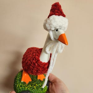Desk goose Santa hat and dress set, cute desk goose decoration, handmade Santa hat and dress for a desk goose