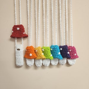 Rainbow velvet mushroom lume rip pod holder and necklace, handmade lume rip pod vapepen holder
