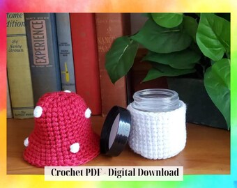 Mushroom Stash Jar CROCHET PATTERN, PDF download, mushroom crochet jar, crochet pattern for a mushroom, crochet pattern stash jar