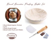Round Banneton 9 quot Proofing Basket Set with Linen, Dough Scraper Bread Cutter Blades Handcrafted Proofing Rattan Sourdough Bread Baking