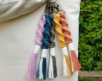 THE EMILE - Color Series | Macrame Keychain | Long Chunky Twist Tassel Modern Macrame Car Charm | Boho Bag Charm | Eco Friendly Gift Idea