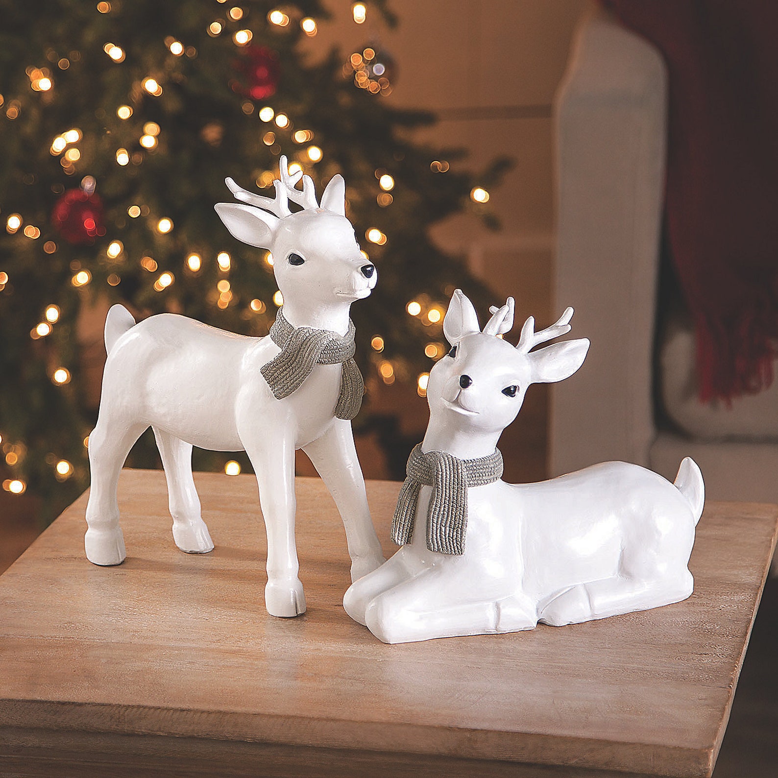 White Reindeer Decor Christmas Molded Figurines 2 Pieces Etsy