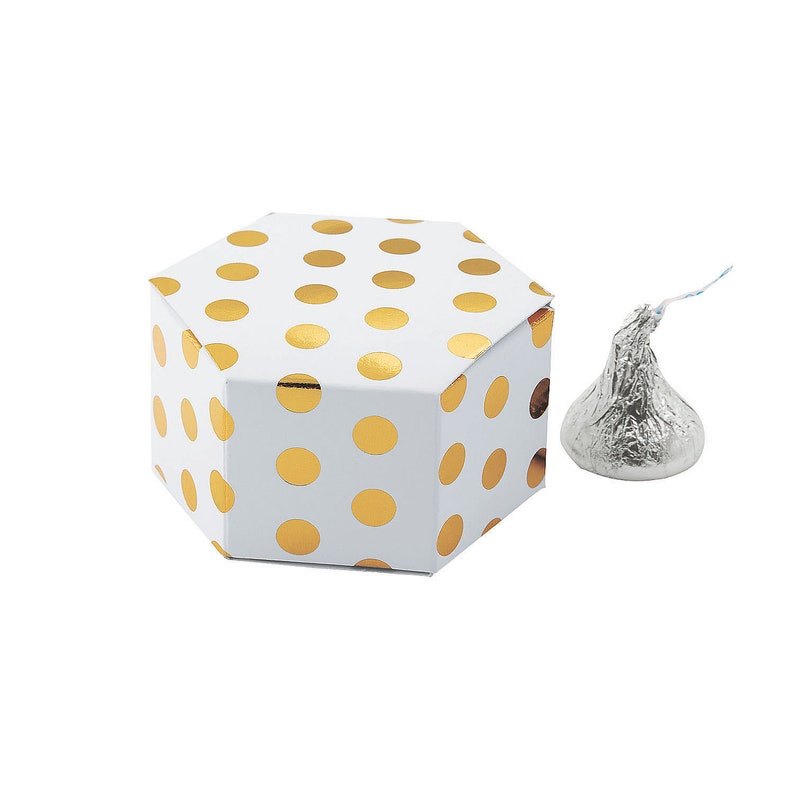 Gold Polka Dot Hexagon Favor Boxes 24 Pieces Party Supplies