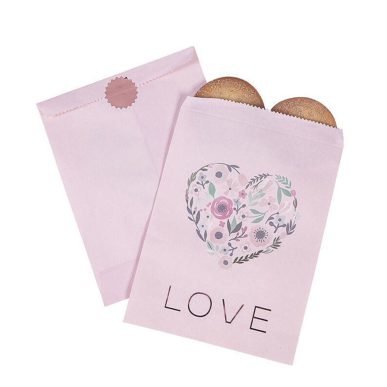 12 Pieces Rose Gold Floral Love Treat Bags Party Supplies