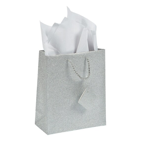 Medium Silver Glitter Gift Bags With Tags Party Supplies 12 Etsy
