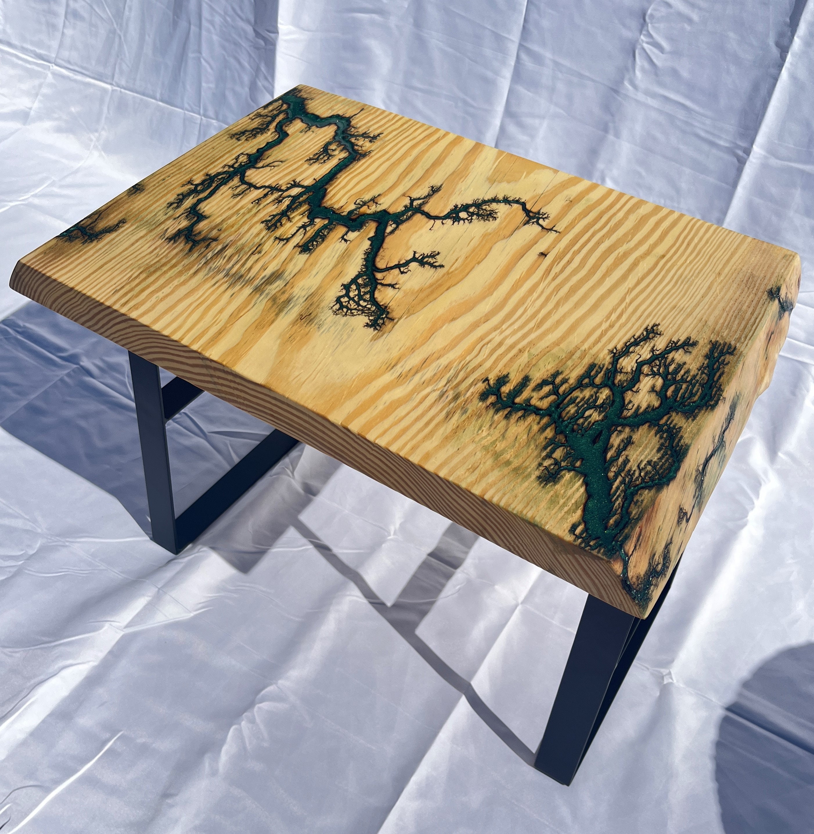 Rustic Emerald Fractal Live Edge Table W emrald Epoxy Inlay Etsy