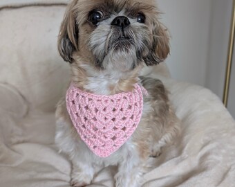 Pink Crochet Bandana Neckerchief For Small Dogs - Cute Pet Accessory Handmade