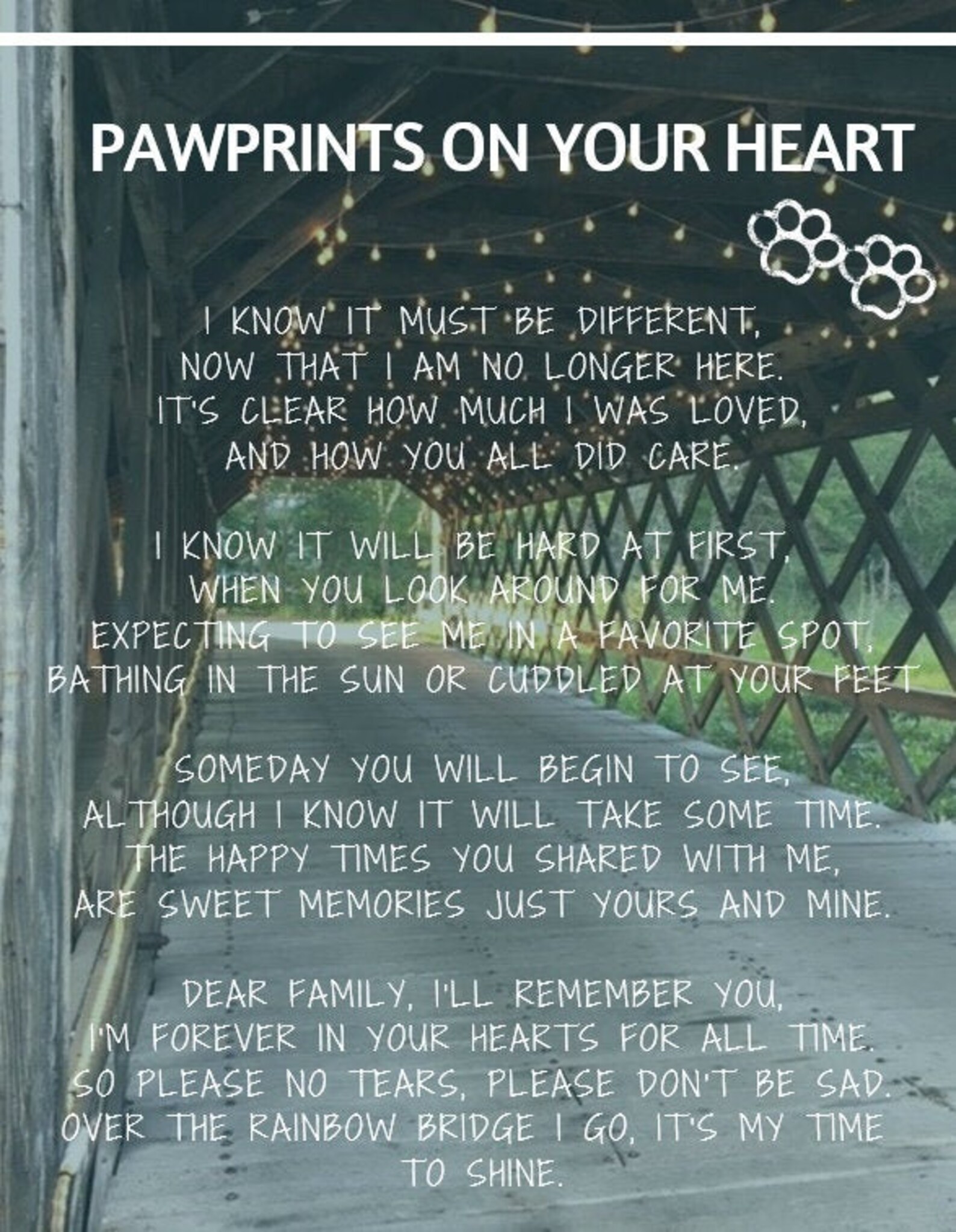 Pet Loss Poem Pet Loss Printable Pet Sympathy Gift | Etsy
