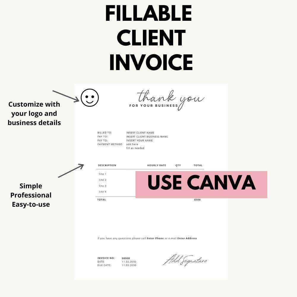 Editable Client Invoice Template Canva for Virtual Assistants (digital ...
