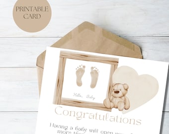 Printable New Baby Card, Congratulations New Baby, Welcome Baby Card, Blank Inside