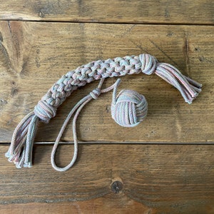Eco-friendly cotton rope dog tug and ball toy combo, Handmade dog toy, Gifts for dogs, Gifts for puppies, Dog pull toy, Recycled dog toy